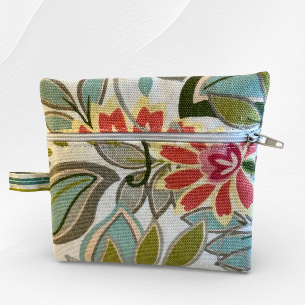 Floral Canvas Cosmetic Pouch Zipper Handmade